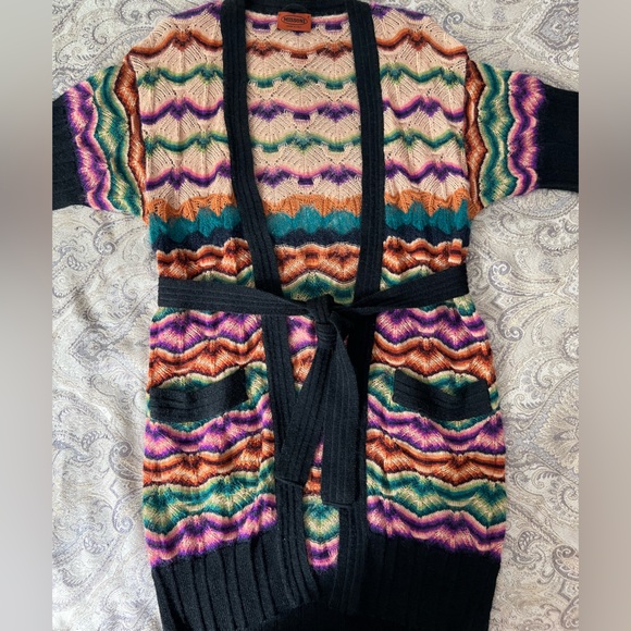 Missoni Vintage Multicolor Zigzag Cardigan in excellent condition includes belt